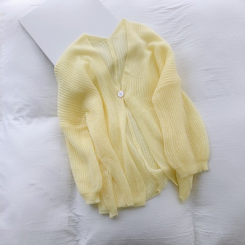 

Women's Solid Color Cardigan Long Sleeve Sweater Cardigans V Neck Purple Yellow White