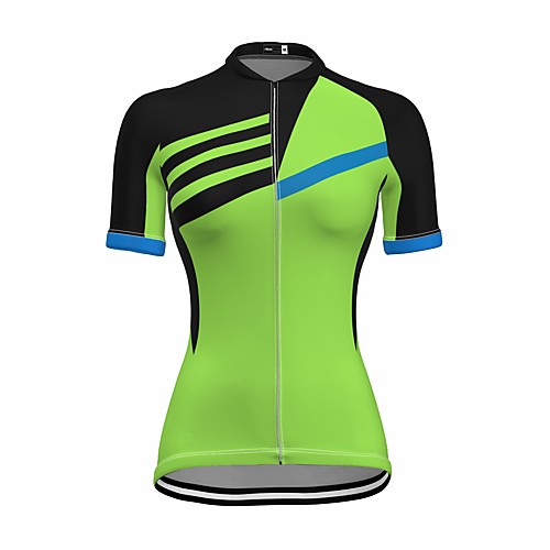 

21Grams Women's Short Sleeve Cycling Jersey Summer Spandex Polyester Green Stripes Bike Jersey Top Mountain Bike MTB Road Bike Cycling Quick Dry Moisture Wicking Breathable Sports Clothing Apparel