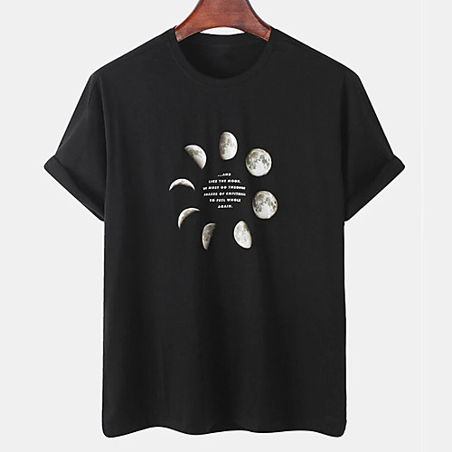 

Men's Unisex Tee T shirt Hot Stamping Graphic Prints Moon Letter Plus Size Print Short Sleeve Casual Tops Cotton Basic Designer Big and Tall White Black Light gray