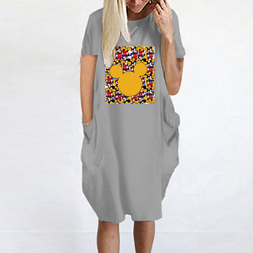 

Women's T Shirt Dress Tee Dress Knee Length Dress Blue Yellow Fuchsia Gray Green White Black Short Sleeve Print Spring Summer Round Neck Casual Oversized 2021 S M L XL XXL 3XL 4XL 5XL