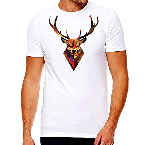 

Men's Unisex Tee T shirt Hot Stamping Graphic Prints Deer Plus Size Print Short Sleeve Casual Tops Cotton Basic Designer Big and Tall White