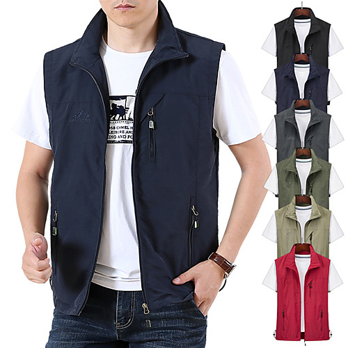 

Men's Hiking Vest / Gilet Fishing Vest Sleeveless Jacket Zip Top Outdoor Waterproof Windproof Ultra Light (UL) Quick Dry Spring Summer Back Venting Design Chinlon Solid Color Red Army Green Grey