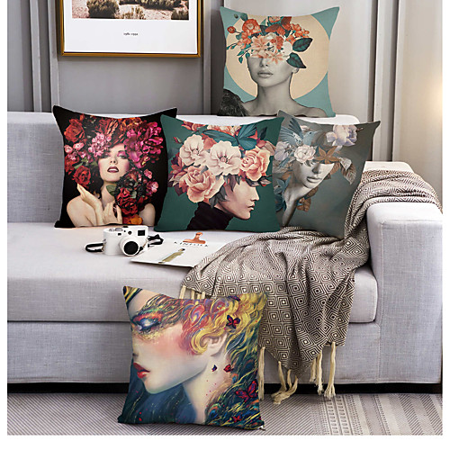 

Double Side Cushion Cover 5PCS Soft Decorative Square Throw Pillow Cover Cushion Case Pillowcase for Sofa Bedroom Superior Quality Machine Washable Outdoor Cushion for Sofa Couch Bed Chair