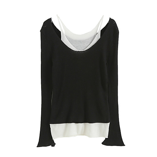 

korean version of chic fashion fake two-piece sweater women 2021 spring new slim round neck long sleeve bottoming t-shirt women