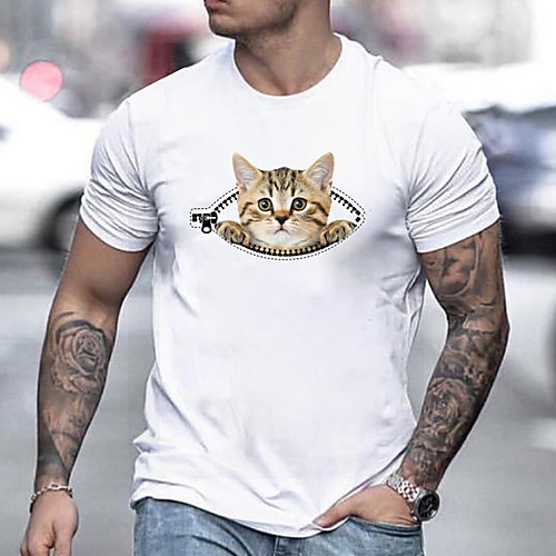 

Men's Unisex Tee T shirt Hot Stamping Cat Graphic Prints Plus Size Print Short Sleeve Casual Tops Basic Designer Big and Tall White Black Gray