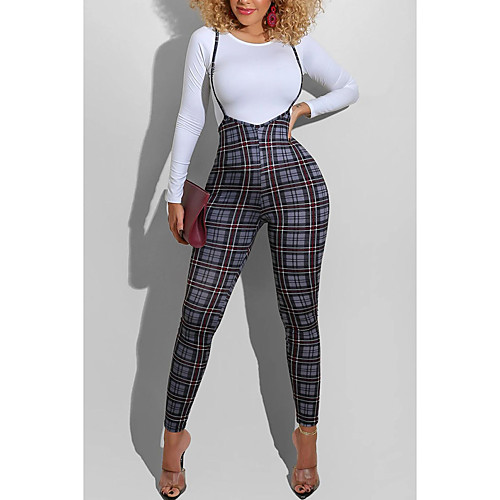 

Women's Casual 2021 Leopard Houndstooth Yellow grid Jumpsuit Plaid / Check