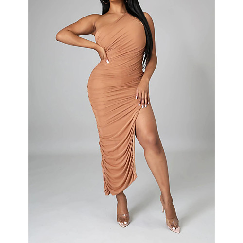

Women's Sheath Dress Midi Dress Light Blue Orange Brown Sleeveless Solid Color Summer Casual 2021 S M L XL