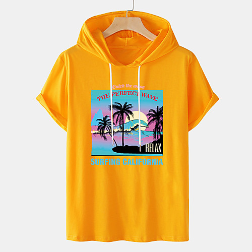 

Men's Unisex Tee T shirt Hot Stamping Graphic Prints Tree Beach Plus Size Short Sleeve Casual Tops Cotton Basic Designer Big and Tall White Black Orange