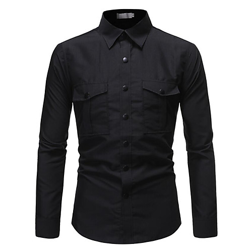 

Men's Shirt Solid Color Button-Down Long Sleeve Casual Tops 100% Cotton Lightweight Casual Fashion Breathable Black