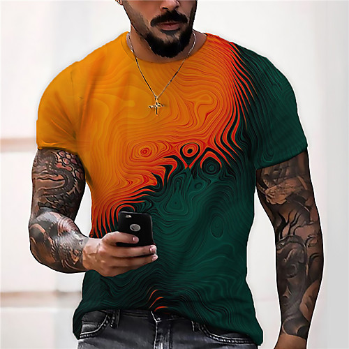 

Men's Tee T shirt Shirt 3D Print Abstract Graphic Prints Print Short Sleeve Daily Tops Casual Designer Big and Tall Orange
