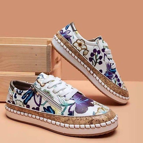

Women's Sneakers Flat Heel Round Toe PU Solid Colored Color Block White Purple Red