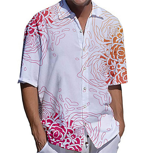 

Men's Shirt 3D Print Floral Plus Size 3D Print Button-Down Short Sleeve Casual Tops Casual Fashion Breathable Comfortable White / Sports