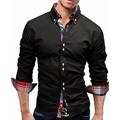

Men's Shirt Solid Color Long Sleeve Casual Tops Business Fashion Classic Collar Royal Blue White Black