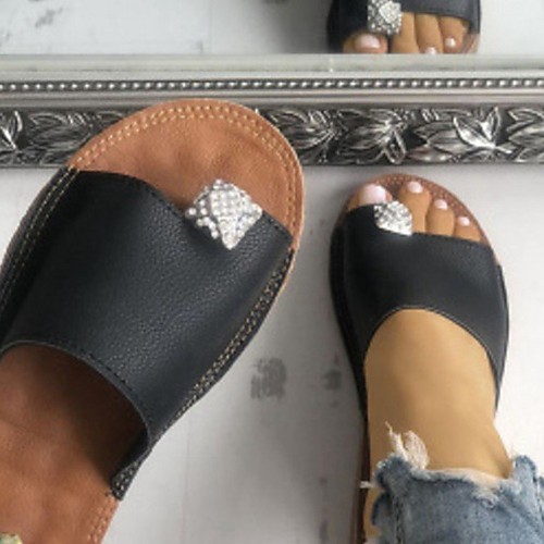 

Women's Sandals Flat Heel Round Toe PU Color Block Black