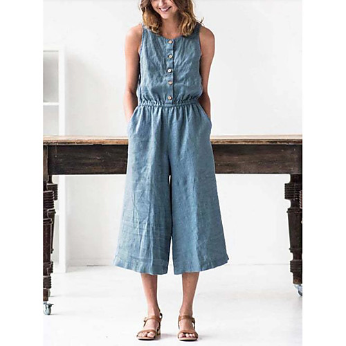 

ebay2020 europe and the united states new solid color sling wide-leg cropped trousers single-breasted side pocket jumpsuit