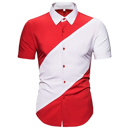 

Men's Shirt Patchwork Color Block Short Sleeve Casual Tops Casual Red