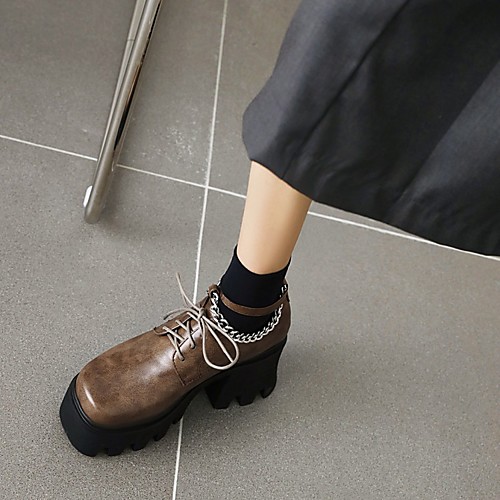 

Women's Oxfords Platform Block Heel Square Toe PU Synthetics Yellow Black Brown