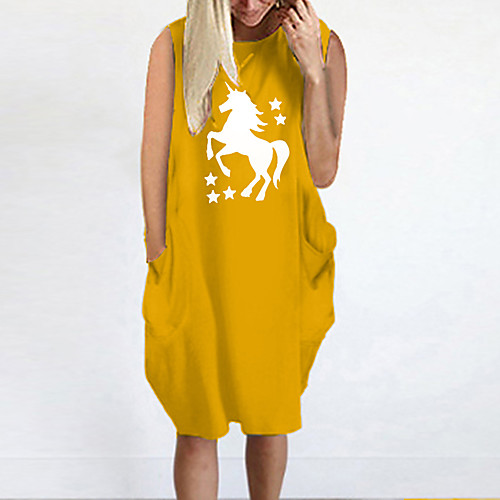 

Women's T Shirt Dress Tee Dress Knee Length Dress Blue Yellow Fuchsia Gray Green White Black Sleeveless Print Animal Summer Round Neck Casual Oversized 2021 S M L XL XXL 3XL 4XL 5XL