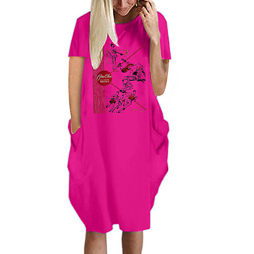 

Women's T Shirt Dress Tee Dress Knee Length Dress Blue Yellow Fuchsia Gray Green White Black Short Sleeve Print Summer Round Neck Casual Oversized 2021 S M L XL XXL 3XL 4XL 5XL