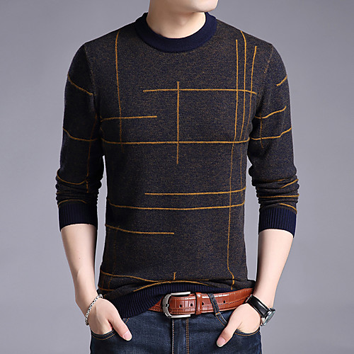 

Men's Stylish Vintage Style Knitted Solid Color Pullover Sweater Long Sleeve Sweater Cardigans Crew Neck Fall Winter Blue Yellow Red