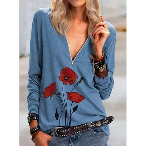 

Women's Sweatshirt Pullover Flower Print Daily Sports Other Prints Sportswear Streetwear Hoodies Sweatshirts Blue Gray Green