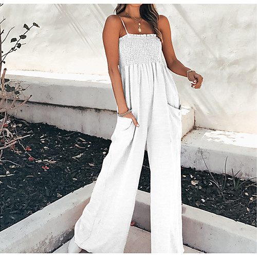 

Women's Sexy Casual / Daily 2021 Gray White Black Jumpsuit Solid Color