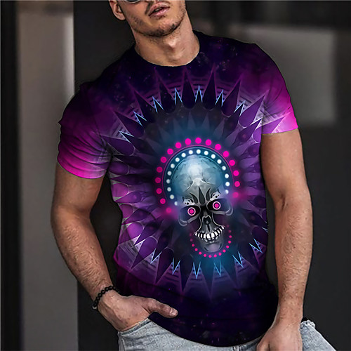 

Men's Unisex Tee T shirt Shirt 3D Print Graphic Prints Skull Print Short Sleeve Daily Tops Casual Designer Big and Tall Purple