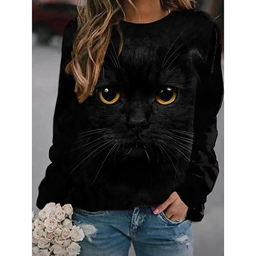 

Women's Sweatshirt Pullover Cat 3D Animal 3D Print Daily Sports 3D Print Active Streetwear Hoodies Sweatshirts Black