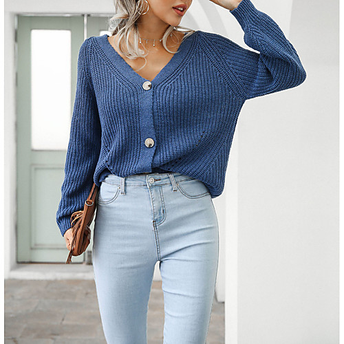 

Women's Casual Modern Style Solid Color Cardigan Sweater Long Sleeve Sweater Cardigans V Neck Fall Winter Blue Gray khaki