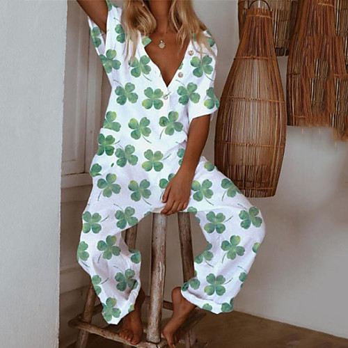 

Women's Casual Street Daily Wear Retro Green Jumpsuit Floral Print