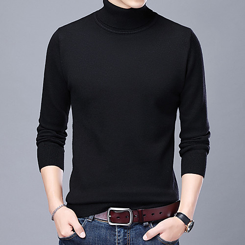 

Men's Stylish Vintage Style Knitted Solid Color Pullover Sweater Long Sleeve Sweater Cardigans Turtleneck Fall Winter Blue Yellow Wine