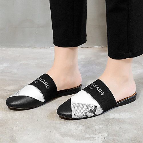 

Women's Clogs & Mules Flat Heel Closed Toe Daily Home Faux Leather Color Block Black