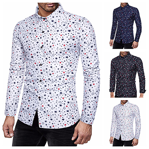 

Men's Shirt Galaxy Long Sleeve Casual Tops Fashion Classic White Black Navy Blue