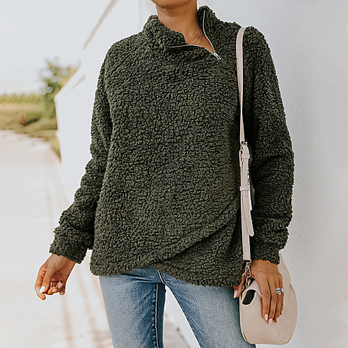 

Women's Sweatshirt Pullover Solid Color Quarter Zip Daily Sports Sportswear Streetwear Hoodies Sweatshirts Army Green Khaki Coffee