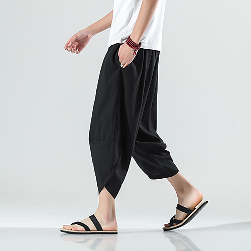 

Men's Chinoiserie Folk Style Outdoor Daily Home Chinos Pants Solid Colored Ankle-Length Drawstring Blue Khaki Green Black