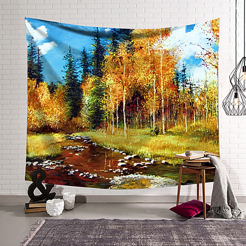 

Oil Painting Style Wall Tapestry Art Decor Blanket Curtain Hanging Home Bedroom Living Room Decoration Polyester Forest Landscape