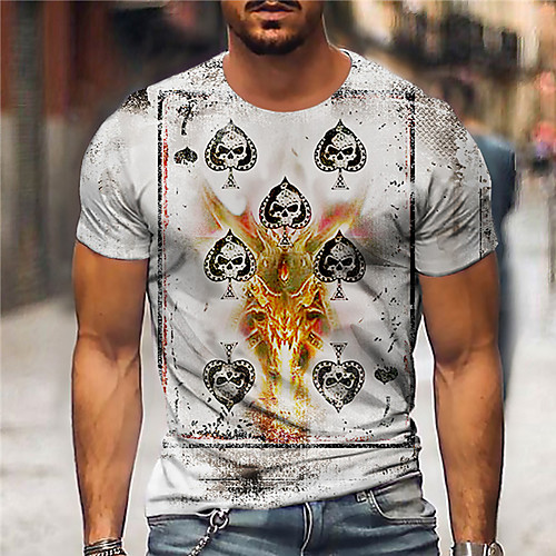 

Men's Unisex Tee T shirt Shirt 3D Print Graphic Prints Poker Print Short Sleeve Daily Tops Casual Designer Big and Tall Gray White