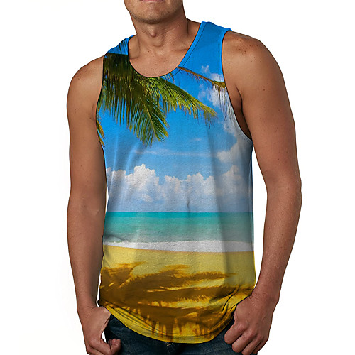 

Men's Vest T shirt 3D Print Graphic Prints Landscape 3D Print Sleeveless Daily Tops Basic Casual Round Neck Blue / Summer