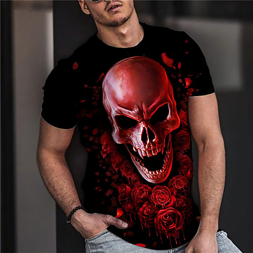 

Men's Unisex Tee T shirt Shirt 3D Print Graphic Prints Skull Print Short Sleeve Daily Tops Casual Designer Big and Tall Black / Red