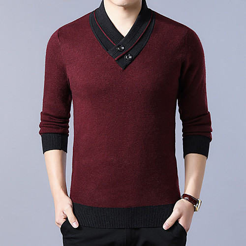 

Men's Stylish Vintage Style Knitted Button Color Block Pullover Sweater Long Sleeve Sweater Cardigans V Neck Fall Winter Camel Green Black