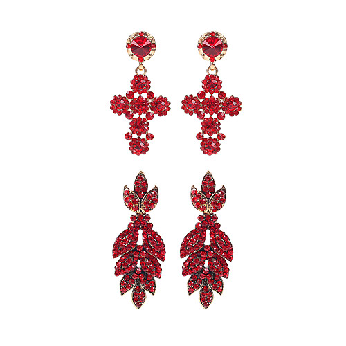 

lureme 2 Pairs Red Color Collection Statement Vintage Dangle Earrings for Women (er006313-2)