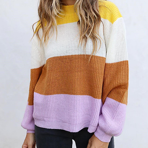 

Women's Casual Multi Color Pullover Sweater Long Sleeve Sweater Cardigans Round Neck Fall Winter Yellow