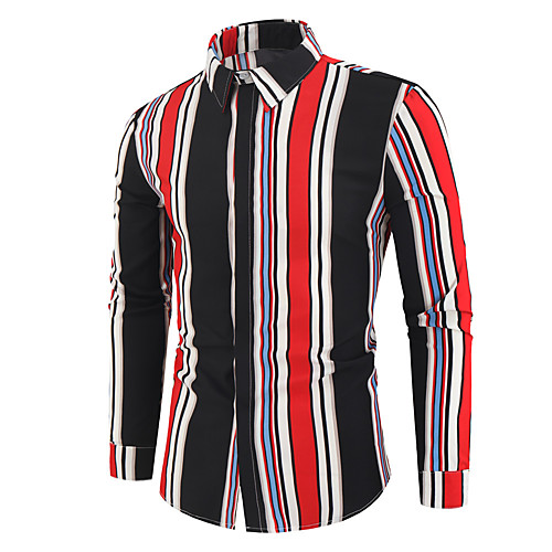 

Men's Shirt non-printing Striped Plus Size Long Sleeve Casual Tops Casual Soft Breathable Red
