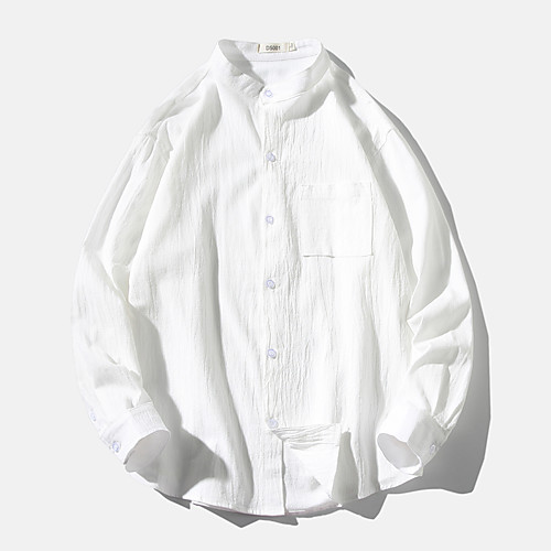 

Men's Shirt Solid Color Long Sleeve Casual Tops Fashion White Black