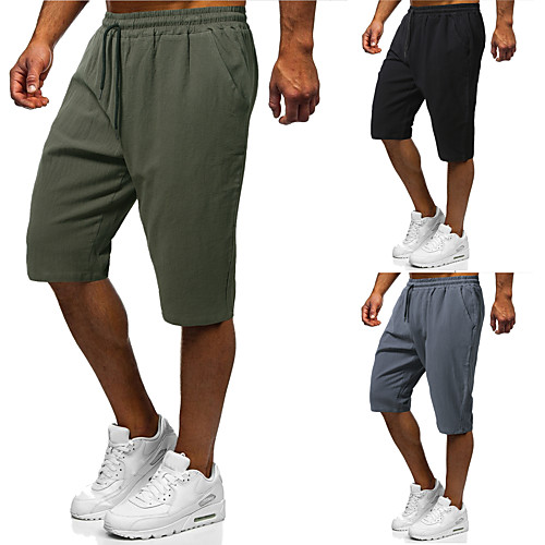 

Men's Chinoiserie Folk Style Outdoor Daily Home Chinos Capri shorts Pants Solid Colored Calf-Length Drawstring ArmyGreen Grey Black