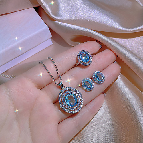 

Women's Clear Blue Cubic Zirconia Jewelry Set Bridal Jewelry Sets Geometrical Precious Simple Fashion Classic European Earrings Jewelry Silver For Wedding Party Evening Engagement Beach 1 set