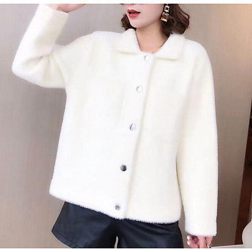 

Women's Coat Going out Fall & Winter Short Coat Peter Pan Collar Regular Fit Jacket Long Sleeve Solid Colored Blushing Pink Light Brown