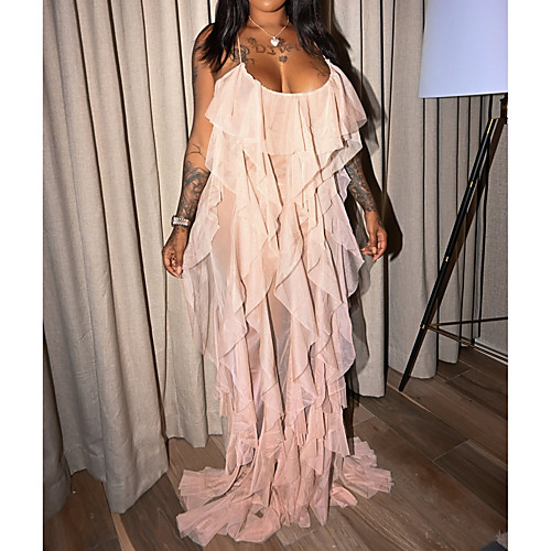 

Women's Strap Dress Maxi long Dress Blushing Pink Black Sleeveless Solid Color Ruffle Spring Summer Elegant Sexy Party Club 2021 M L XL 2XL 3XL