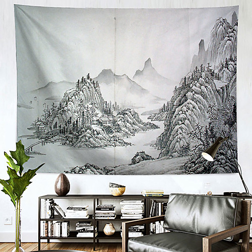 

Chinese Ink Painting Style Wall Tapestry Art Decor Blanket Curtain Hanging Home Bedroom Living Room Decoration Polyester