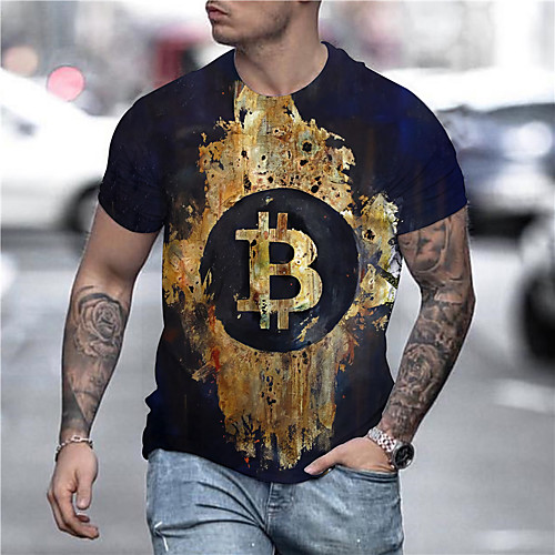 

Men's Unisex Tee T shirt Shirt 3D Print Graphic Prints Bitcoin Print Short Sleeve Daily Tops Casual Designer Big and Tall Black